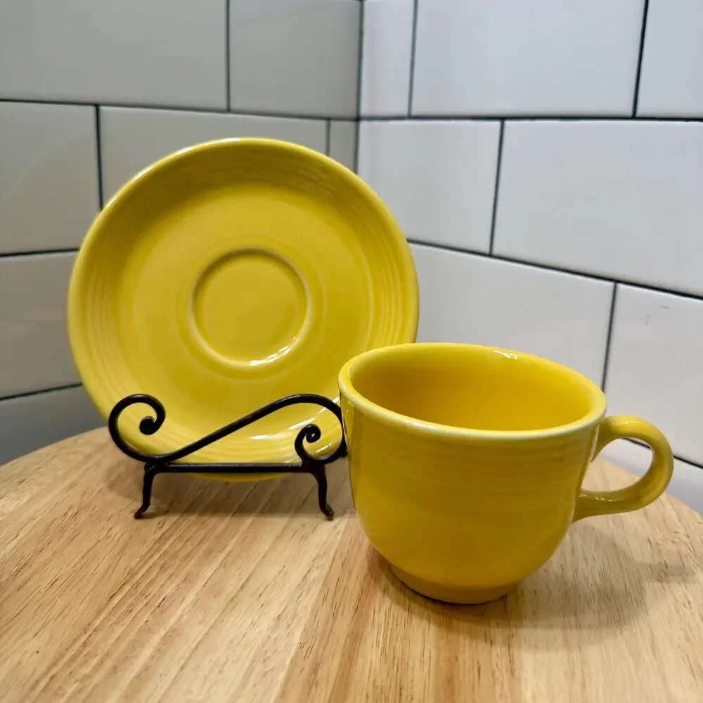 Vintage Fiesta Teacup & Saucer in Sunflower – Homer Laughlin Ceramic Made in USA